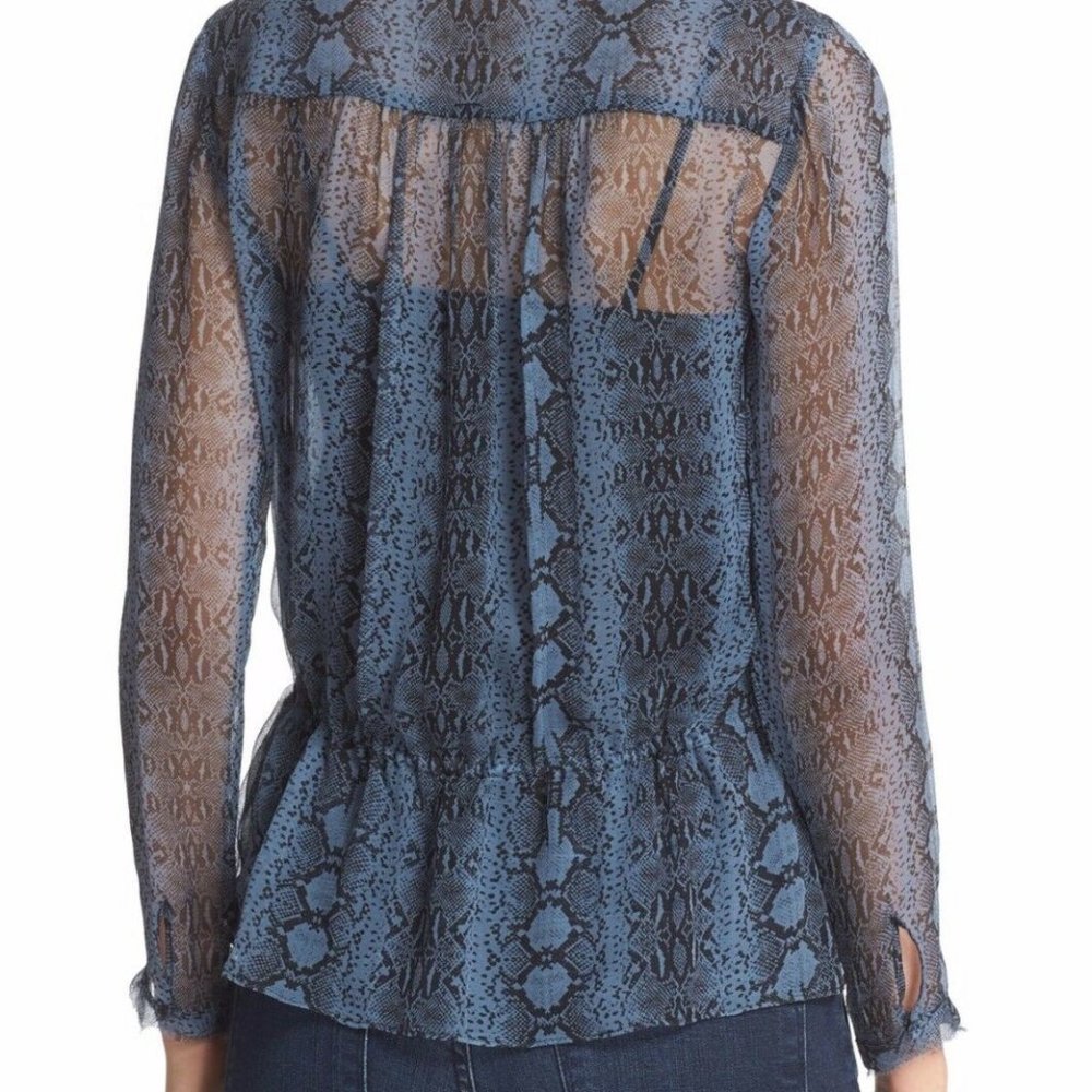 Rebecca Taylor New SILK Drawstring Blouse Top Long Sleeves Sheer Blue Womens🎉HP - Picture 3 of 15